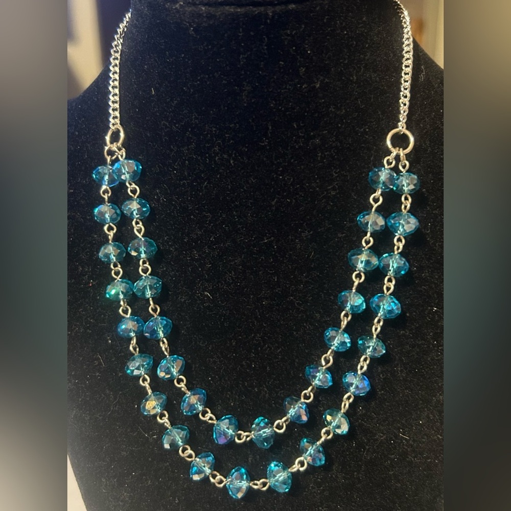 Elegant Unbranded Silver Chain and Blue Beaded Necklace.